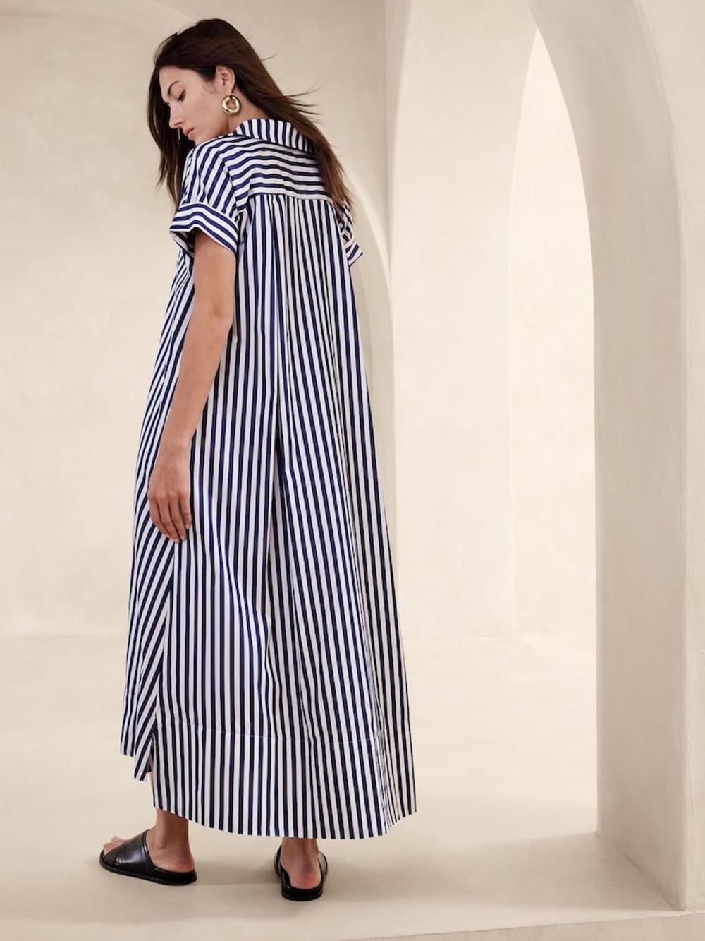 Banana Republic NWT Blue/White Striped Cruz Poplin Maxi Dress XS/S - Picture 3 of 5